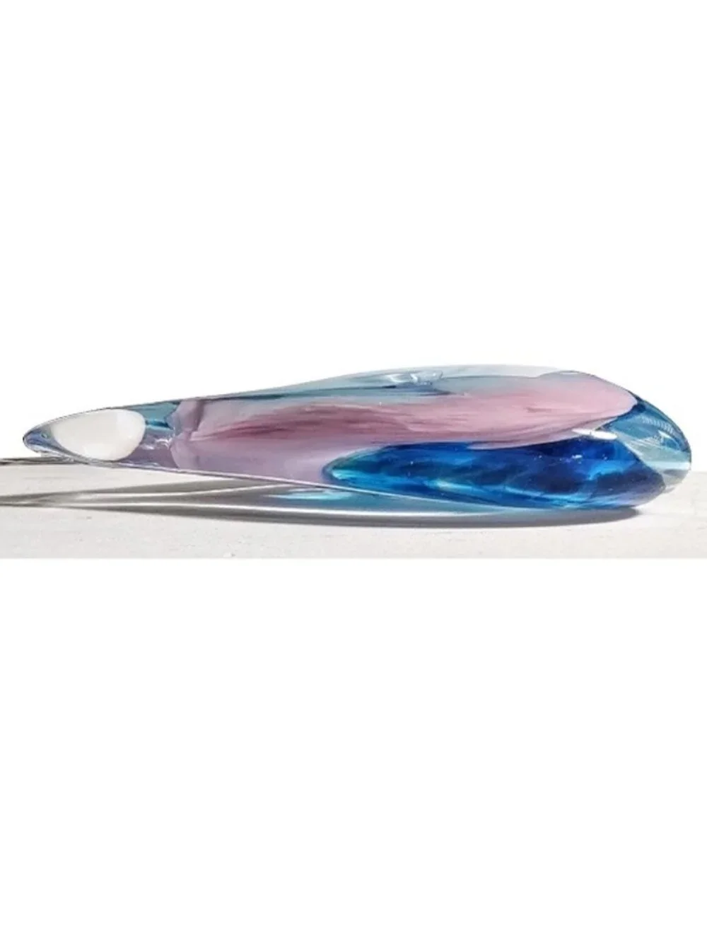 Vintage Art Glass Blue, Pink and Clear HEART Paperweight Sculpture